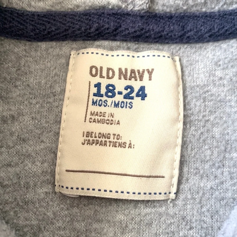 Old Navy 18-24m Gray Fleece Baby Boys Zip Up Hoodie Sweatshirt Kids Jacket 18m